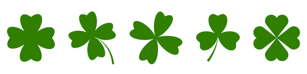Sticker - Set of four leaf clover. Shamrock green icons. Vector illustration