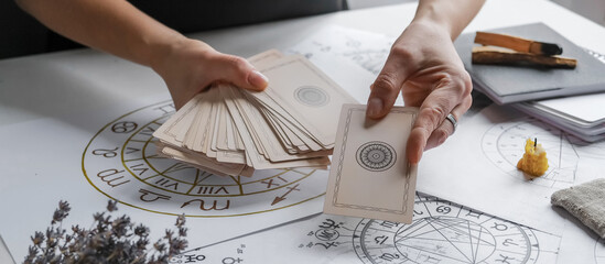 Wall Mural - astrology. astrologer calculates natal chart and makes a forecast of fate.tarot cards, fortune telli