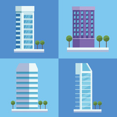 Poster - four city buildings icons