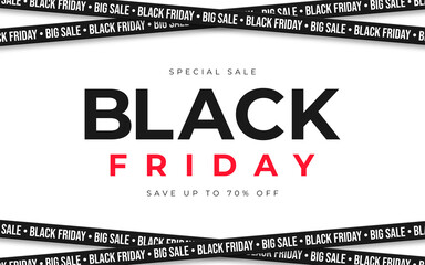 Black Friday background. Crossed ribbons and stripes with text on white background. Black Friday promotional banner with space for text. Vector