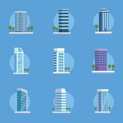 Poster - nine city buildings icons