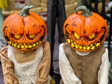 Pumpkin Head Scary Halloween Decorations On Display