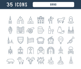 Wall Mural - set of linear icons of brno