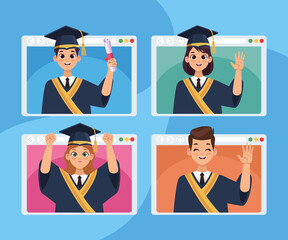 Sticker - four graduates in webpages