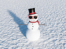 Snowman With Sunglasses In A Daylight
