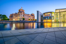 Government District At Dusk With Reichstag Building, Berlin, Germany