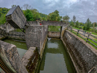 Sticker - Scenic view of an old dam in small rivers