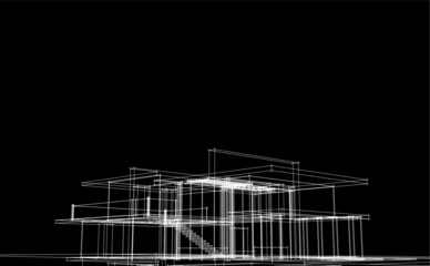 house architectural sketch on black background digital drawing