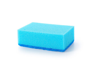 Blue cleaning sponge on white background