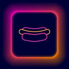 Sticker - Glowing neon line Hotdog sandwich icon isolated on black background. Sausage icon. Fast food sign. Colorful outline concept. Vector