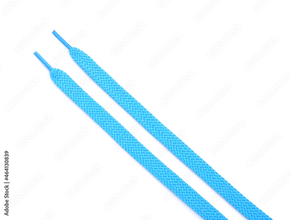 Blue shoe laces isolated on white background