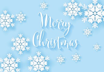 Wall Mural - winter snowflake greeting banner with blue background. merry christmas white snow invitation design 