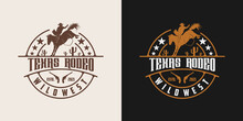 Vintage Retro Texas Rodeo Cowboy Riding Horse Logo Design Template