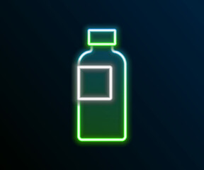 Canvas Print - Glowing neon line Fitness shaker icon isolated on black background. Sports shaker bottle with lid for water and protein cocktails. Colorful outline concept. Vector