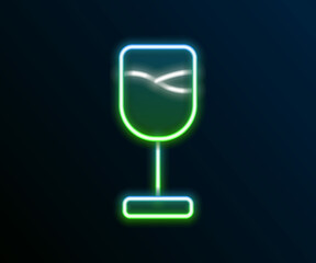 Poster - Glowing neon line Wine glass icon isolated on black background. Wineglass icon. Goblet symbol. Glassware sign. Happy Easter. Colorful outline concept. Vector