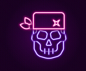 Poster - Glowing neon line Skull icon isolated on black background. Happy Halloween party. Colorful outline concept. Vector