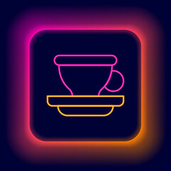 Canvas Print - Glowing neon line Coffee cup icon isolated on black background. Tea cup. Hot drink coffee. Colorful outline concept. Vector