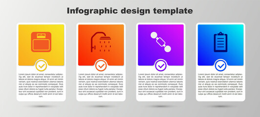 Sticker - Set Bathroom scales, Shower head, Dumbbell and Sport training program. Business infographic template. Vector