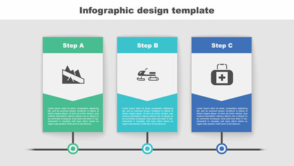 Wall Mural - Set Mountain descent, Snowmobile and First aid kit. Business infographic template. Vector