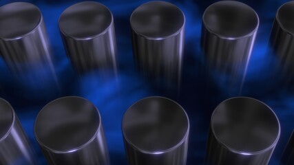 Wall Mural - Nuclear fuel rods. Fuel cells. Nuclear reactor, power plant fuel rods in cooling pool . Shiny silver chrome tanks . Cylinder array . 3d render illustration