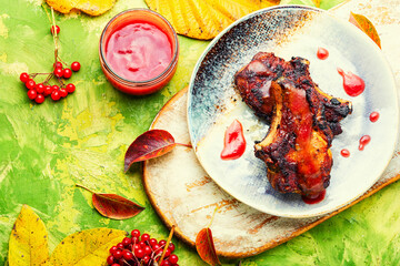 Canvas Print - Fried pork with viburnum.