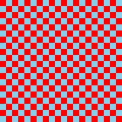 Two color checkerboard. Sky blue and Red colors of checkerboard. Chessboard, checkerboard texture. Squares pattern. Background.