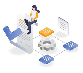 Aufkleber - Woman at work processing company document data