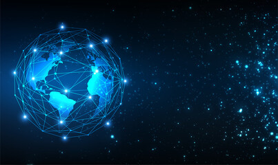 Wall Mural - Global communication network connection around planet Earth in space. Worldwide exchange of information by internet and satellites. Internet and global connection concept. Vector