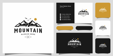 Wall Mural - mountain with sun light logo design and business card