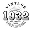 vintage 1932 Aged to perfection Original parts, 1932 birthday typography design for T-shirt