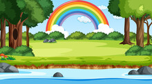 Nature Scene Background With Rainbow In The Sky