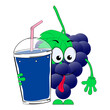 Grape juice and grape cartoon character. Vector illustration.