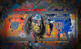 Fototapeta  - dollar banknote with creative colorful abstract elements on dark background