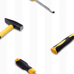 Set of hand tools on a white background, seamless pattern.