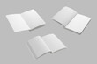 Empty blank white open book with rounded corners mock up isolated on a grey background. can be used for sketch or diary notebook design. 3d rendering.