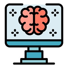 Sticker - Computer ai brain icon. Outline computer ai brain vector icon color flat isolated