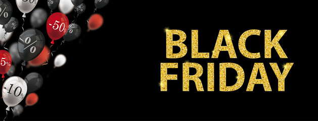 Canvas Print - Golden Black Friday Balloons Percents Header