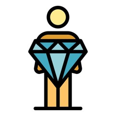 Wall Mural - Gamer take diamond prize icon. Outline gamer take diamond prize vector icon color flat isolated