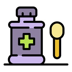 Wall Mural - Cough syrup spoon icon. Outline cough syrup spoon vector icon color flat isolated