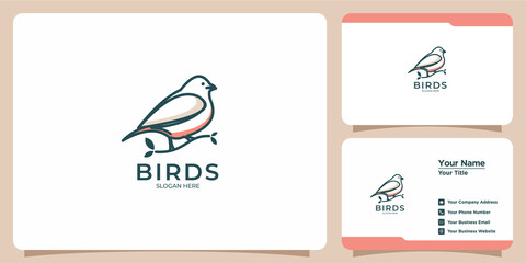 line style bird logo set and business card