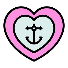 Sticker - Tattoo anchor heart icon. Outline tattoo anchor heart vector icon color flat isolated