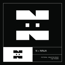 Letter N And Ninja  Pictorial Logo Template, Negative Space Style.