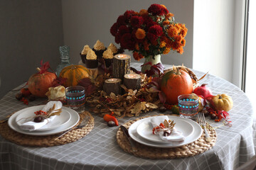  Festive autumn table setting with pumpkin