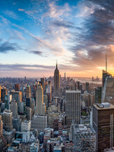 Manhattan Skyline At Sunset, New York City, USA