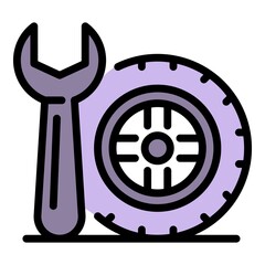 Wall Mural - Spanner and wheel icon. Outline spanner and wheel vector icon color flat isolated