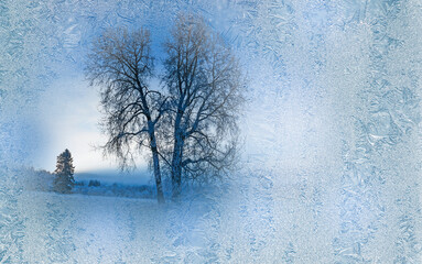 Sticker -  frozen window and frozen landscape