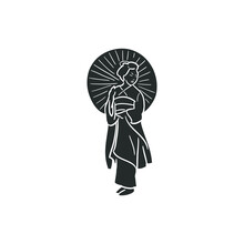 Geisha Icon Silhouette Illustration. Oriental Woman Vector Graphic Pictogram Symbol Clip Art. Doodle Sketch Black Sign.