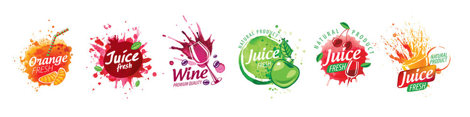 Sticker - A set of vector logos with painted splashes of juice