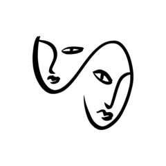 Wall Mural - One line face minimalist art. Modern drawing head, good for beauty salon logo or label.