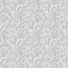  White floral 3d background. Seamless pattern for greeting card decoration. Ornate pattern for textiles, packaging, tiles. Pattern for continuous replicate. Vector illustration